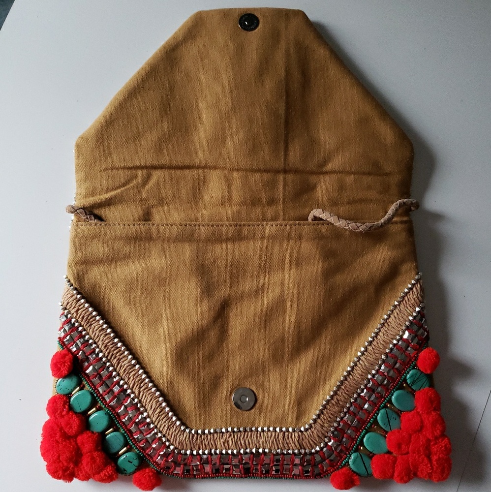 Anthropologie Beaded Pom Pom Envelope Clutch - Picture 3 of 8